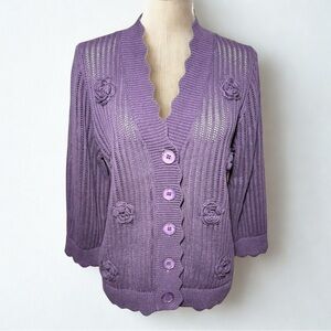 NWOT Indigo Thread Co.  Purple Rose Cardigan Women Size Medium 100% Cotton